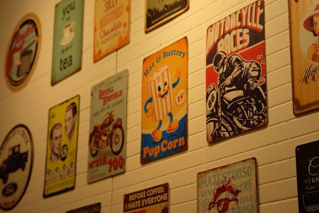 vintage advertising poster on wall